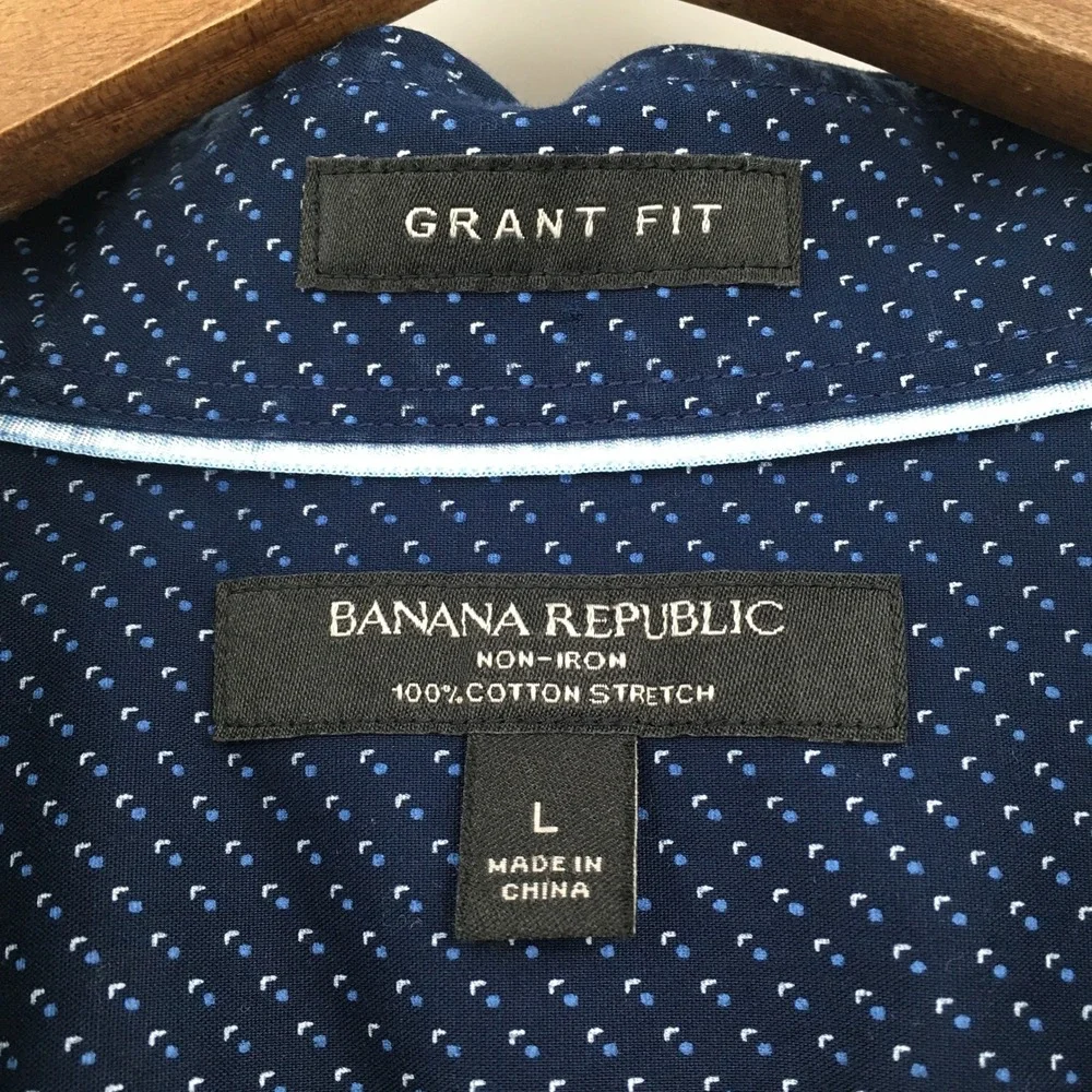 Banana Republic Grant Fit Button Down Shirt Mens L Blue Floral No Iron Stretch